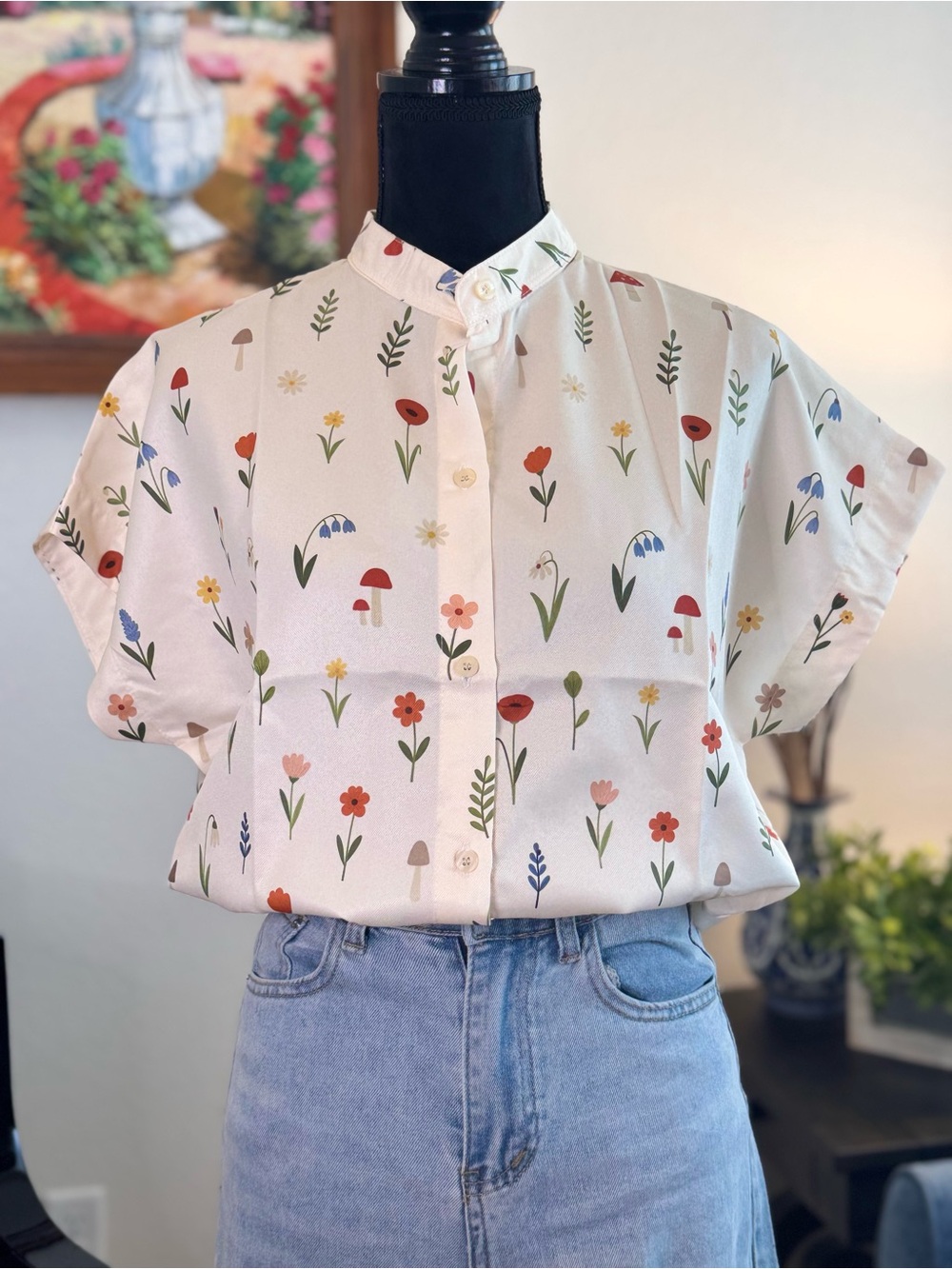 Floral Print Button-Front Top - Picture 8 of 13